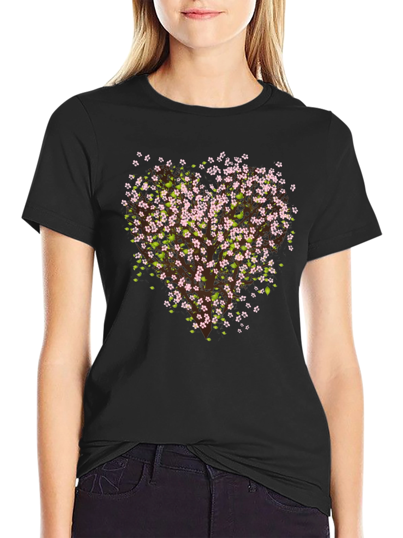 Black Cherry Blossom Tree Graphic Black T-Shirt view 2