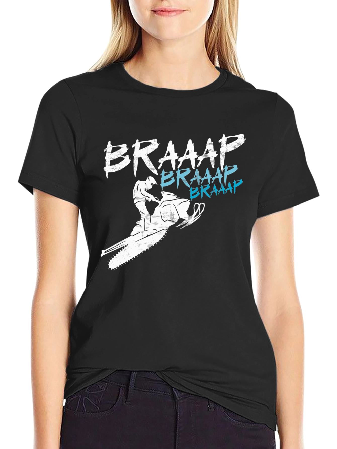 Black Braaap Snowmobile T-Shirt - Black Graphic Tee view 2