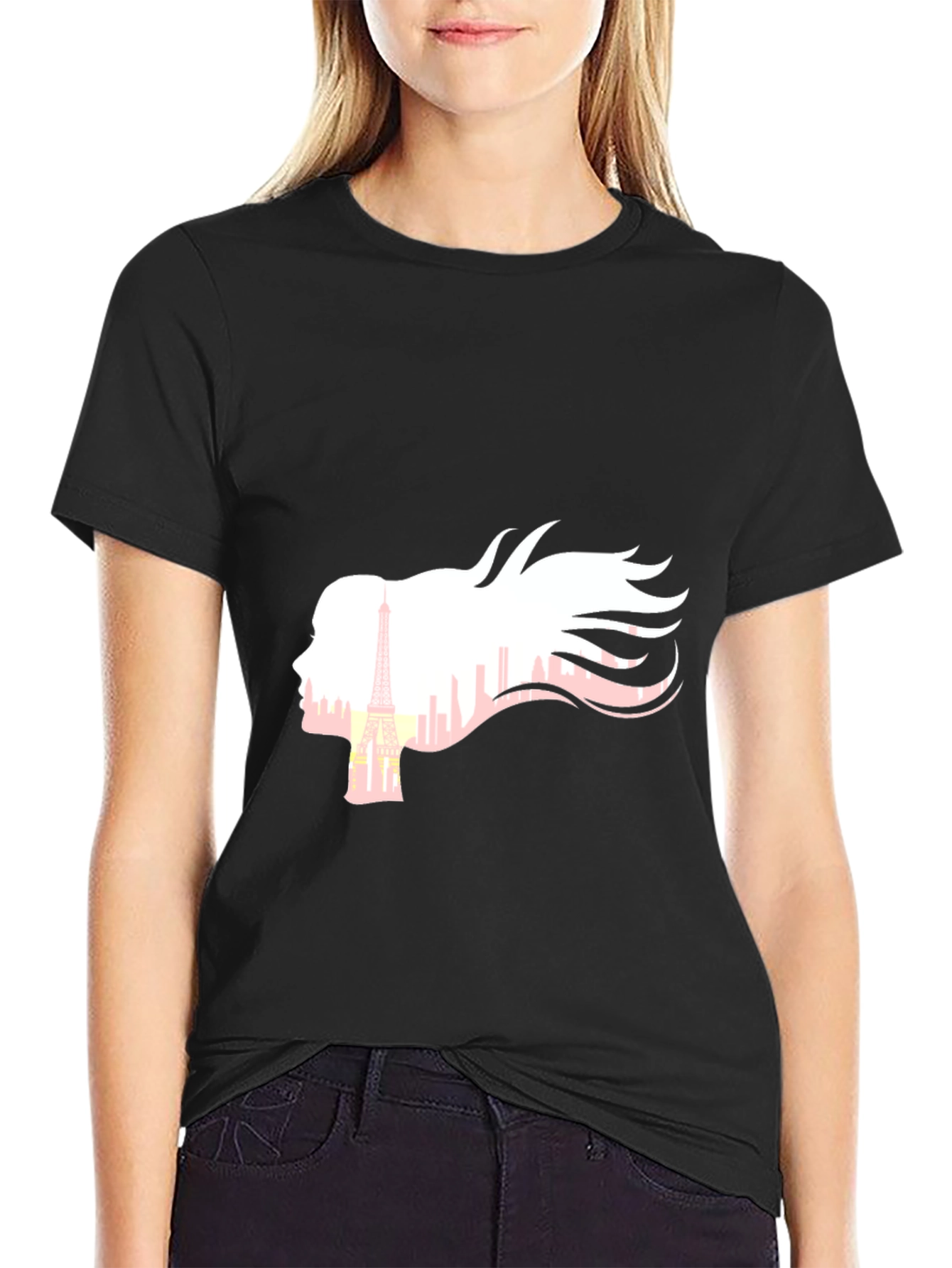 Black Paris Silhouette Graphic Tee - Stylish Black T-Shirt view 2