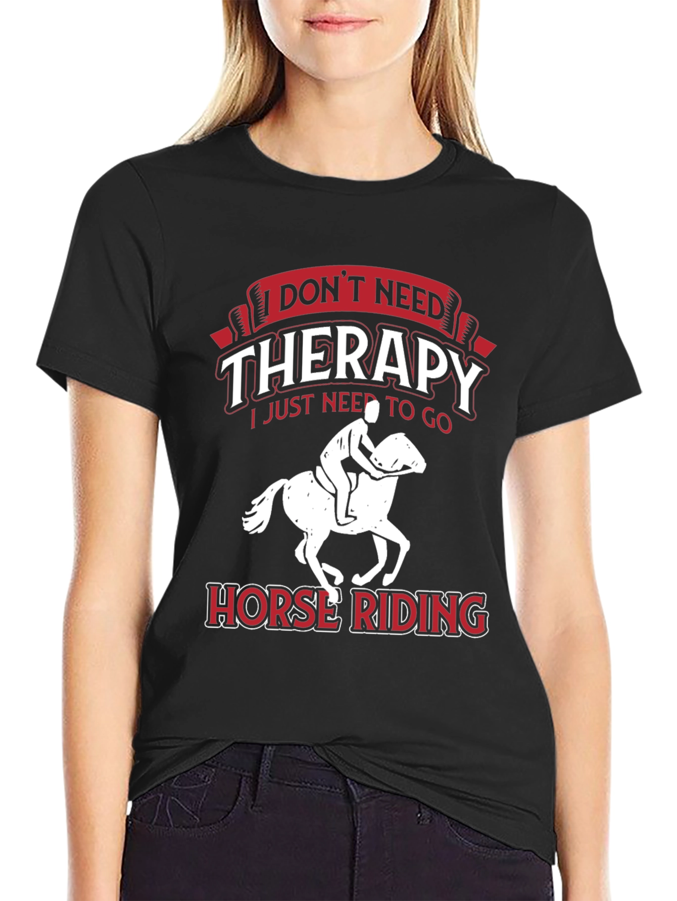 Black Horse Riding Therapy T-Shirt view 2