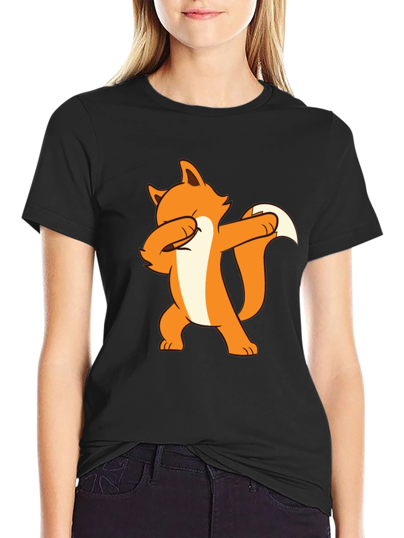 Black Dabbing Fox Graphic Tee - Black Cotton T-Shirt view 2