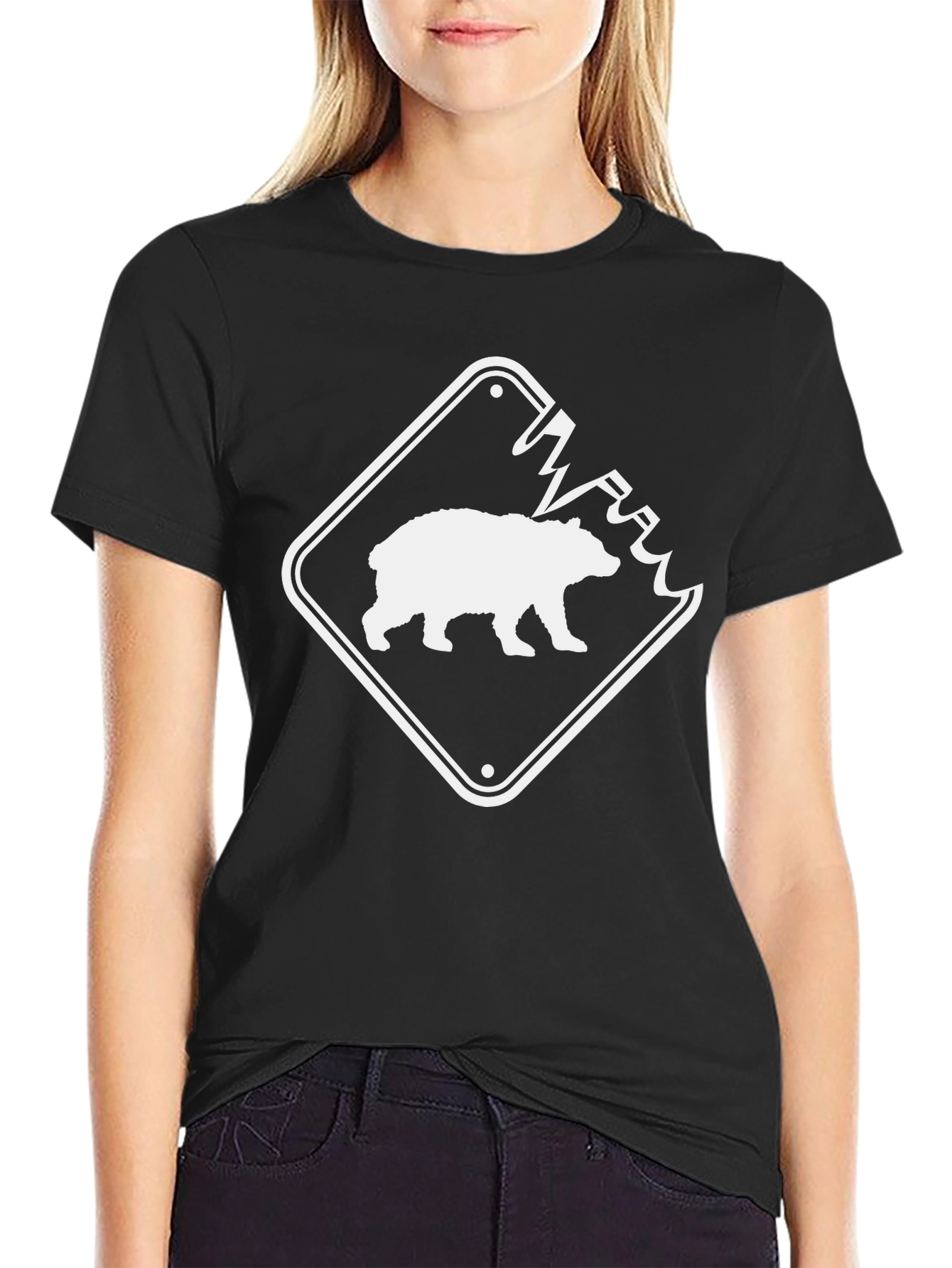 Black Bear Warning Sign T-Shirt view 2