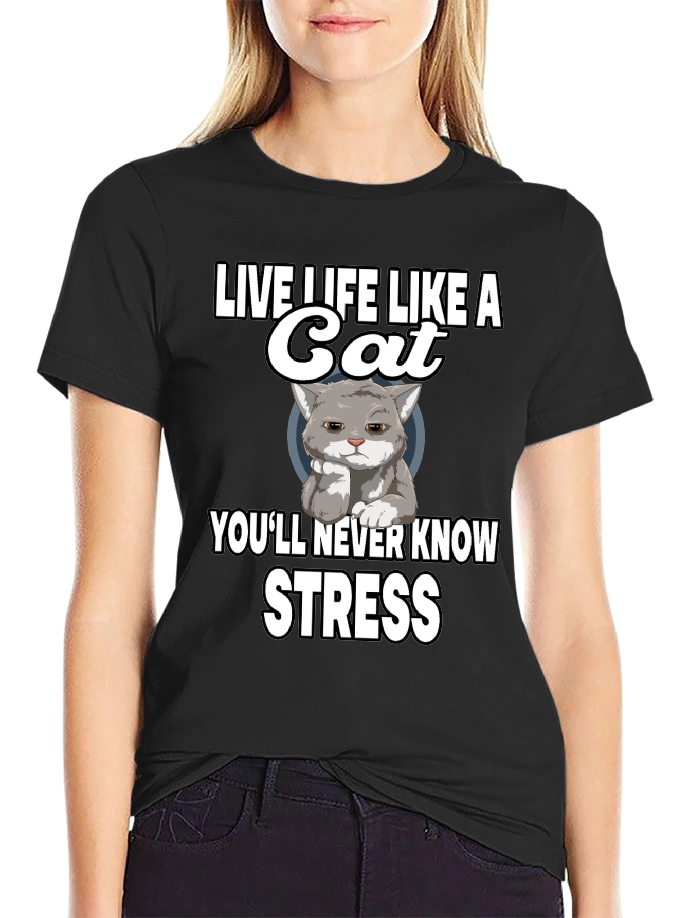 Black Live Life Like a Cat Graphic T-Shirt view 2