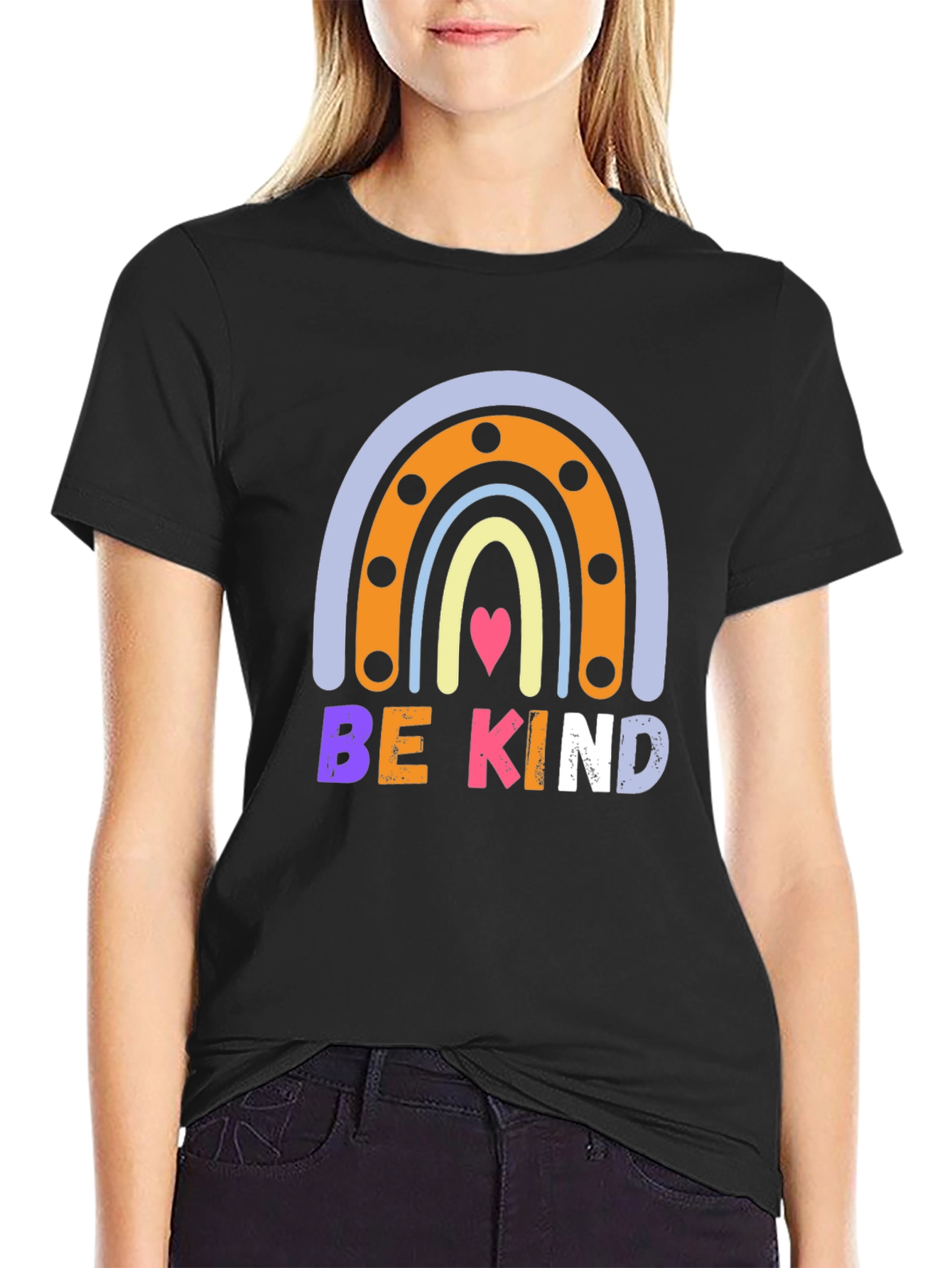 Black Be Kind Rainbow Graphic Tee - Positive Message view 2