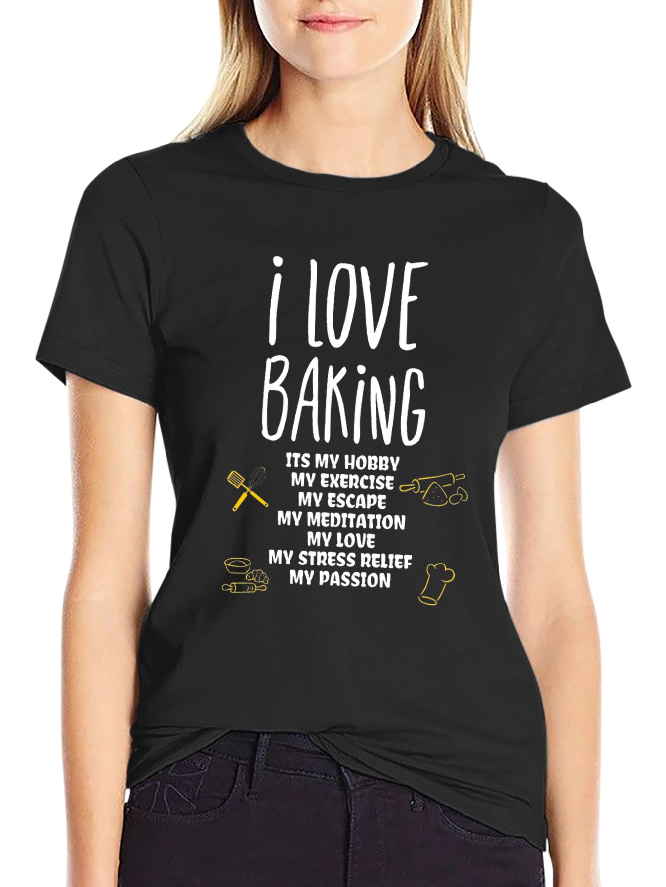 Black I Love Baking T-Shirt: Hobby, Exercise, Passion view 2