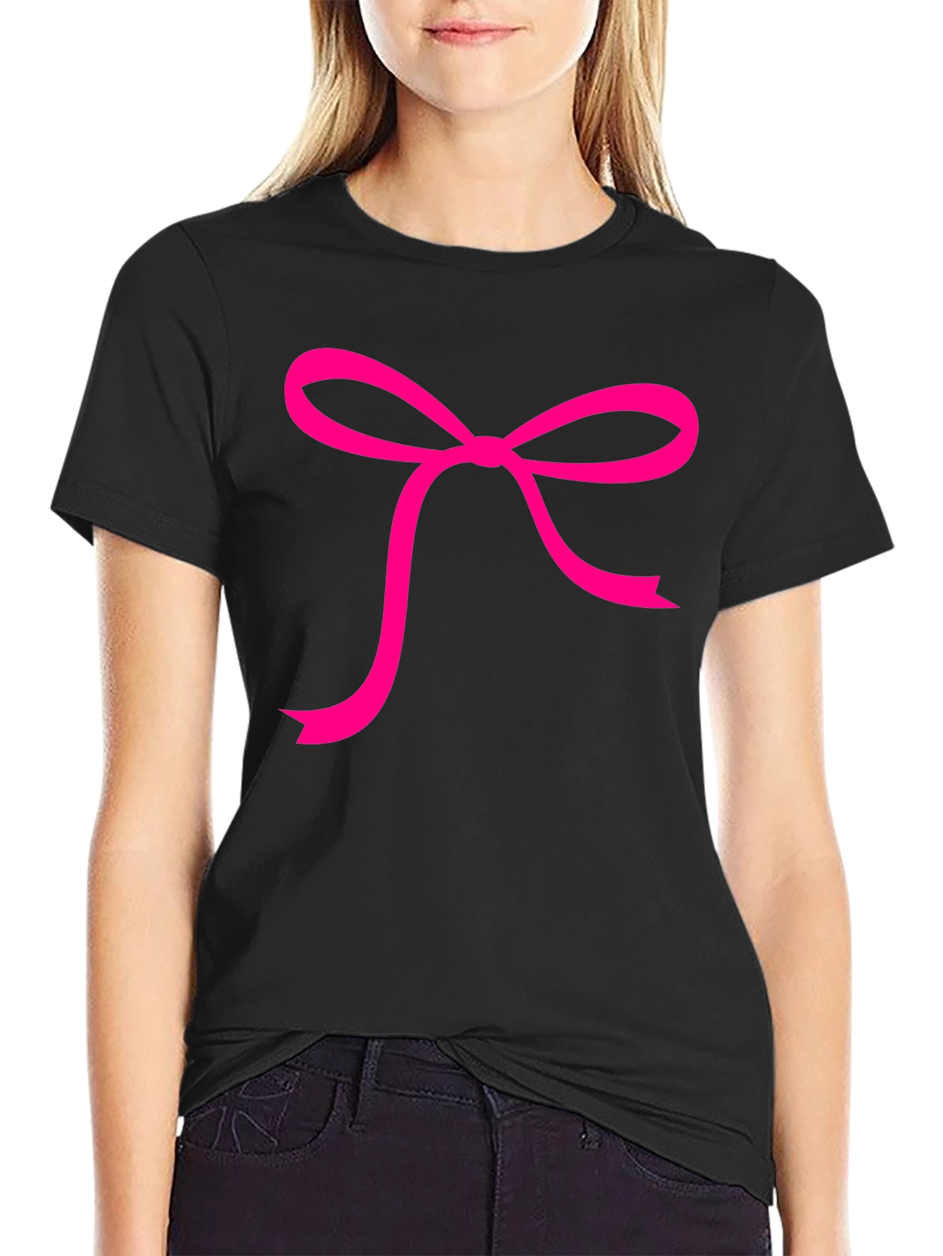 Black Pink Bow Graphic Black Tee view 2
