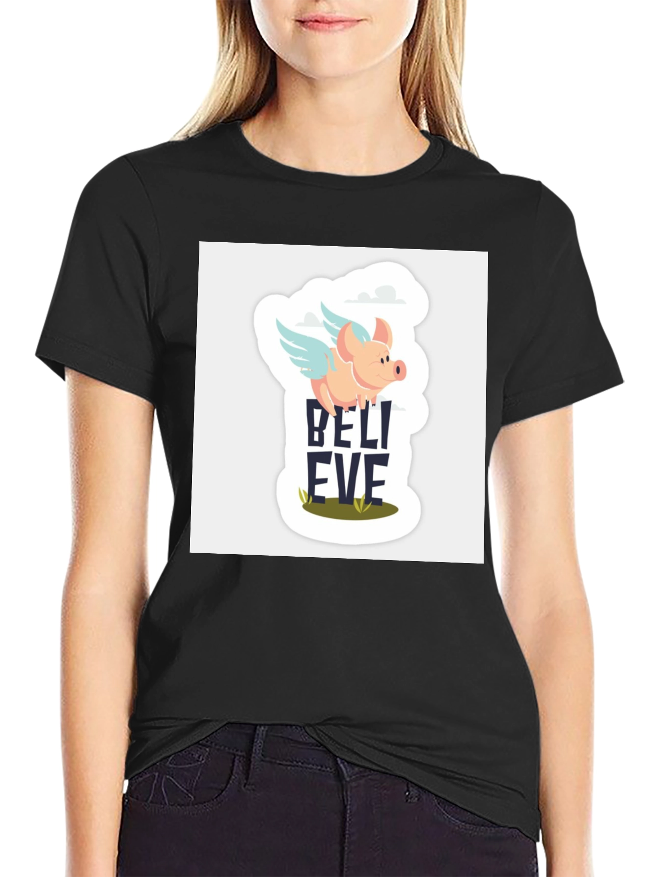 Black Believe Flying Pig Graphic Tee view 2