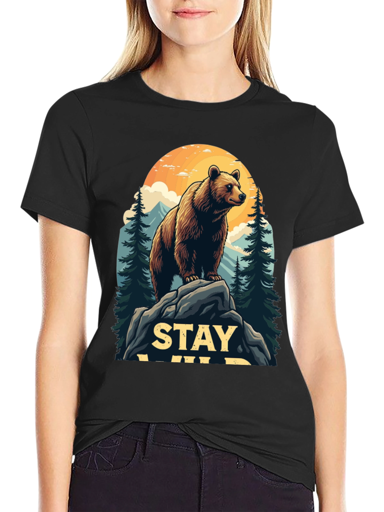 Black Stay Wild Bear Graphic Tee - Men's Black T-Shirt view 2