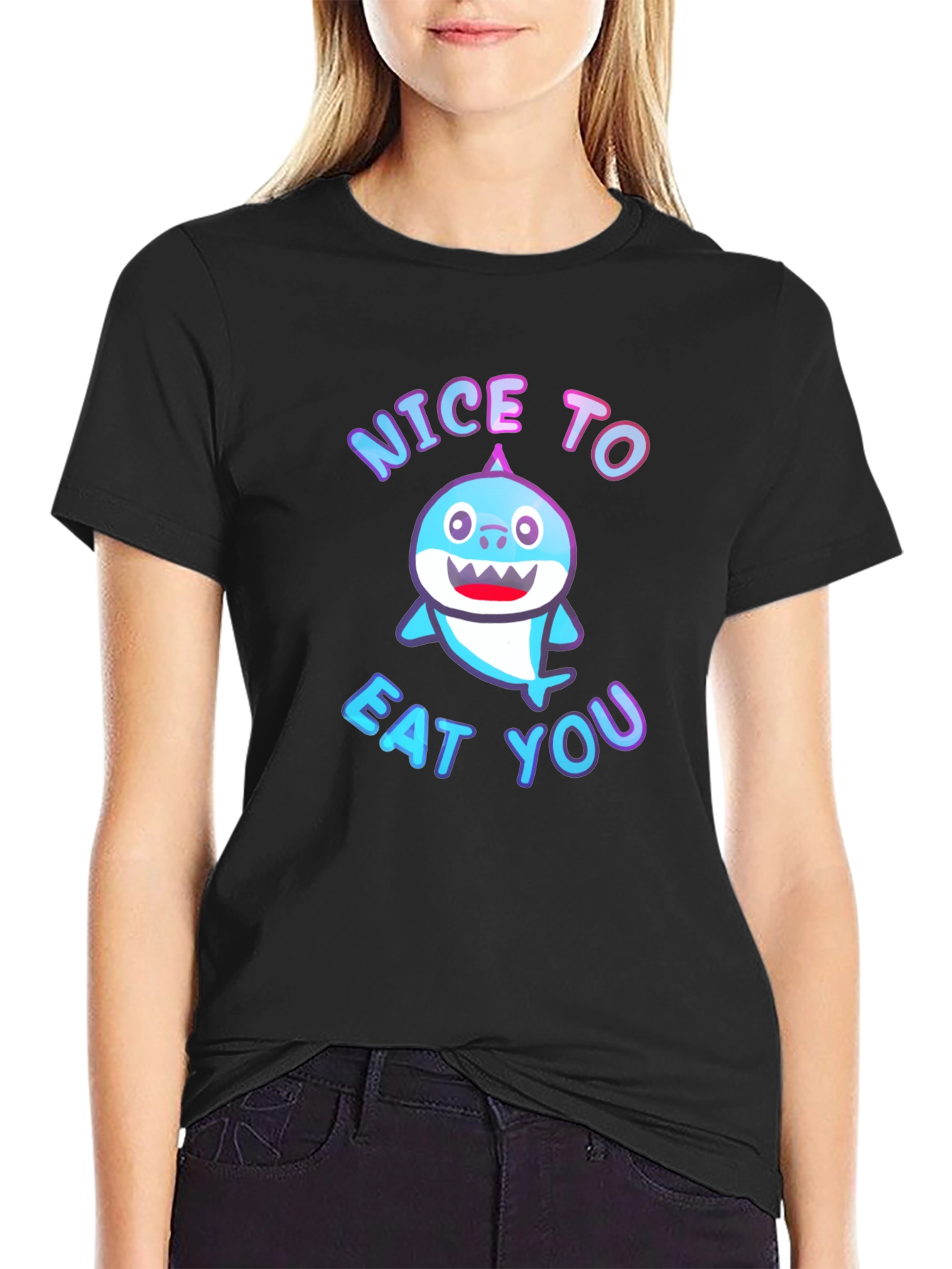 Black Nice to Eat You Shark Graphic Tee view 2
