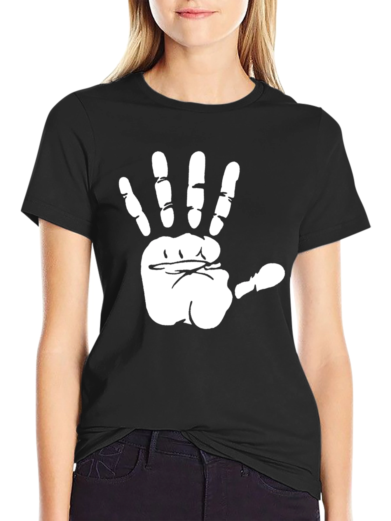 Black Black T-Shirt with White Hand Print Graphic view 2