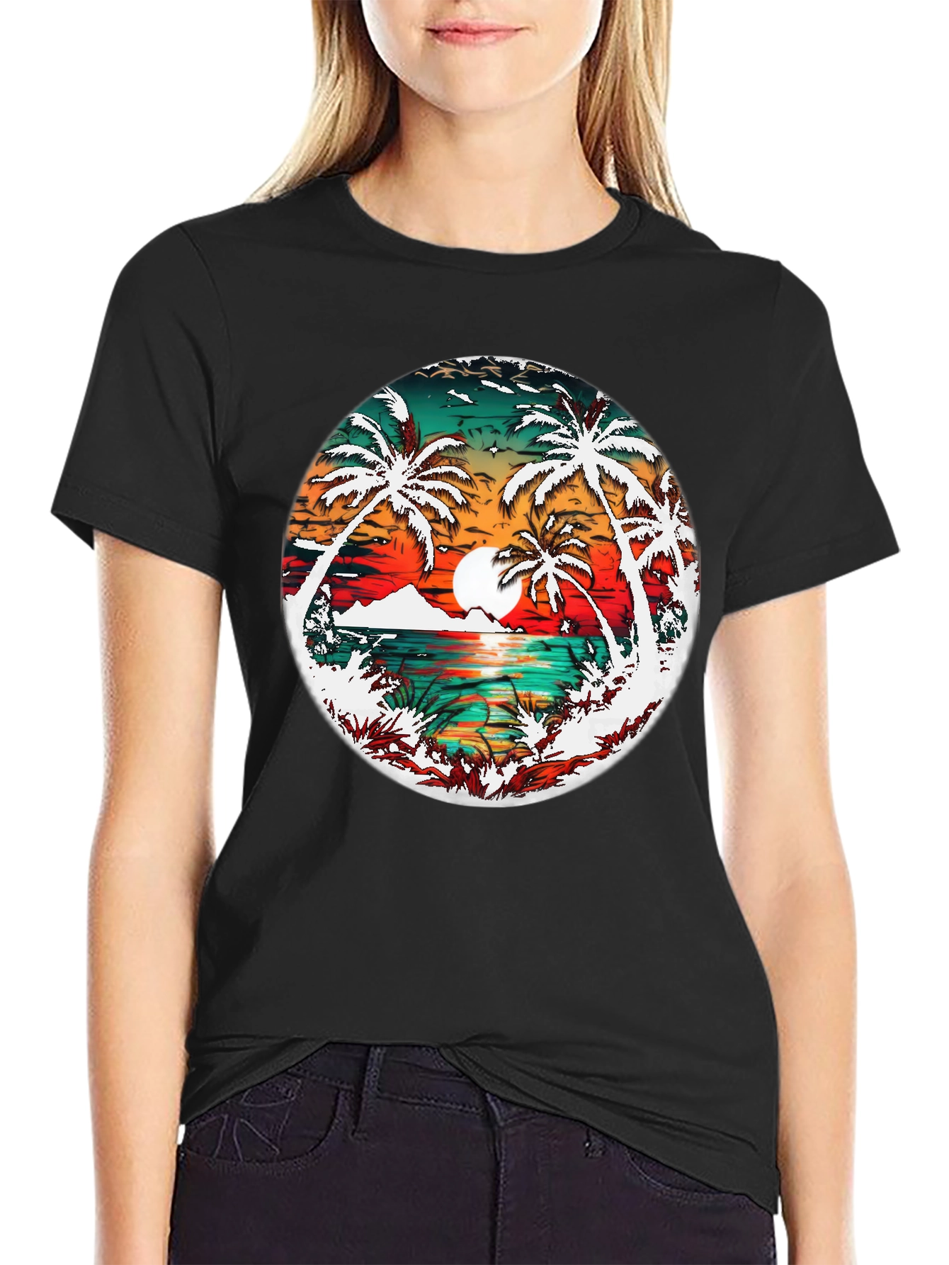 Tropical Sunset Palm Tree Graphic Tee - 2