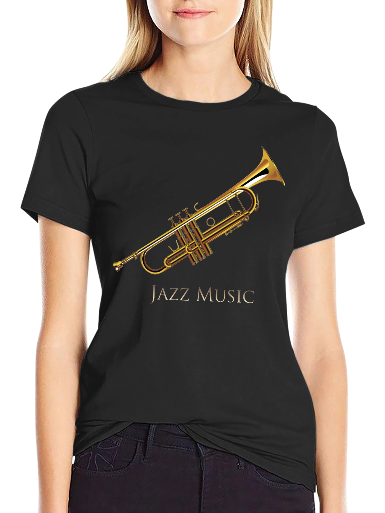Black Jazz Music Trumpet Graphic Black T-Shirt view 2