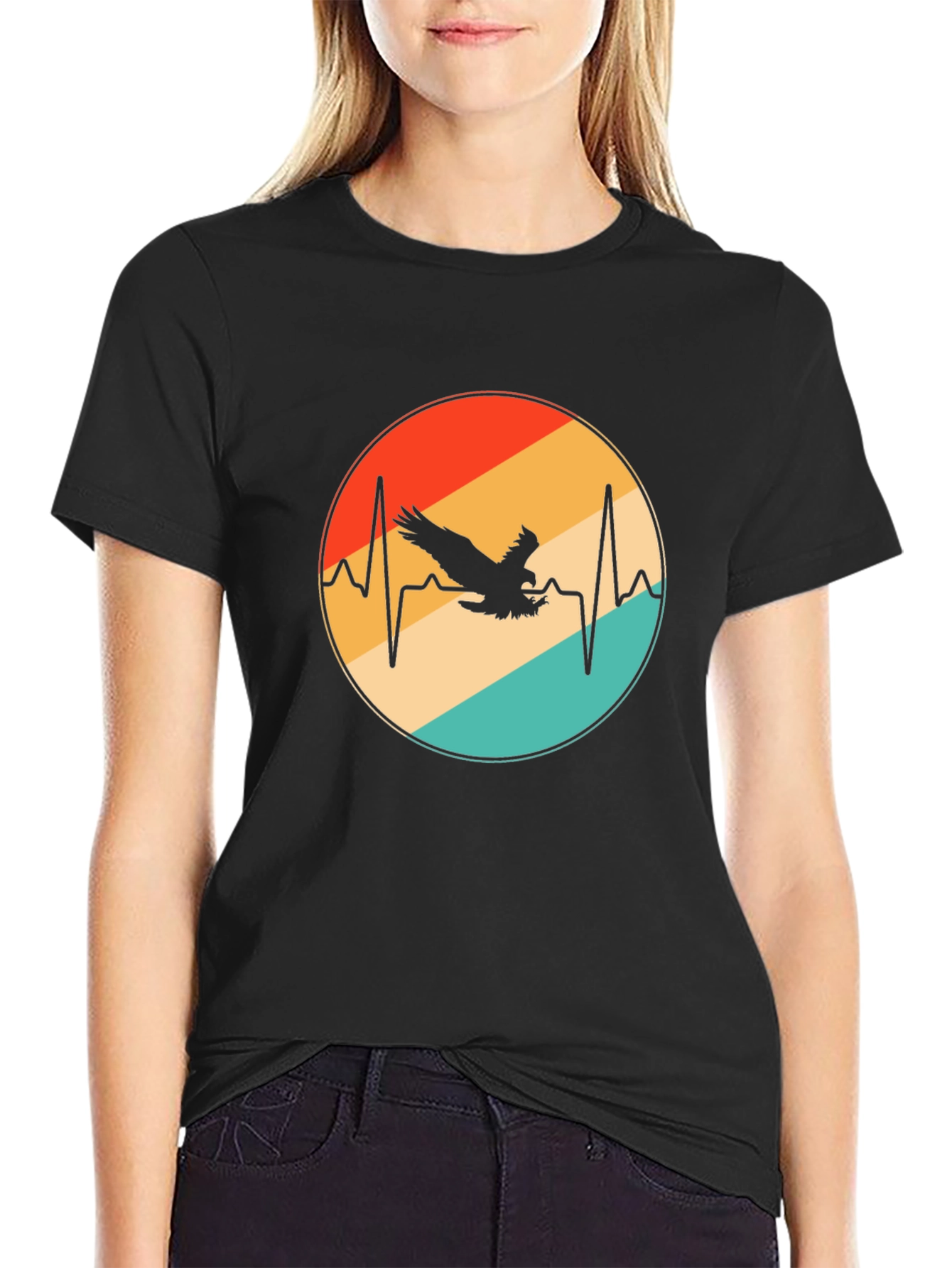 Black Eagle Heartbeat Graphic Tee - Stylish Black T-Shirt view 2
