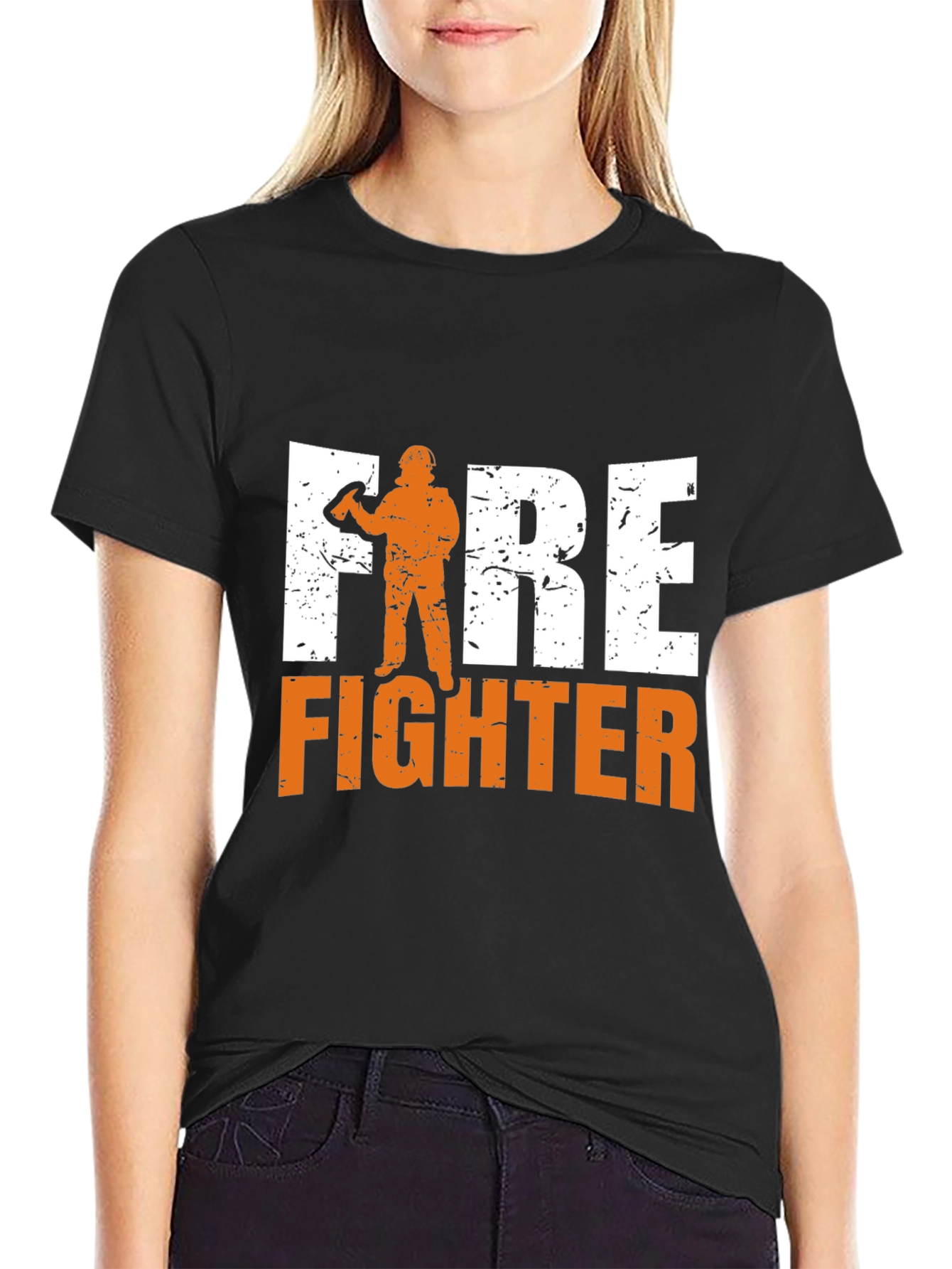 Black Firefighter Graphic Print Black T-Shirt view 2
