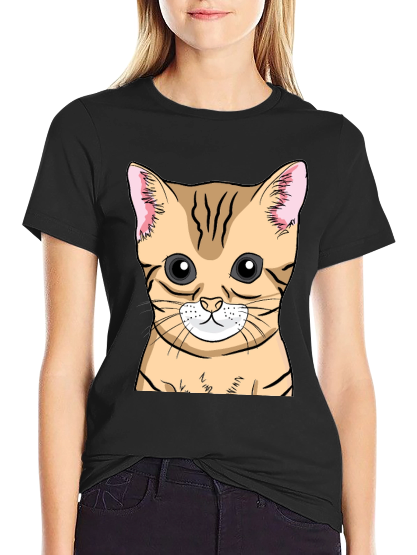 Black Cute Cat Graphic Tee - Black view 2