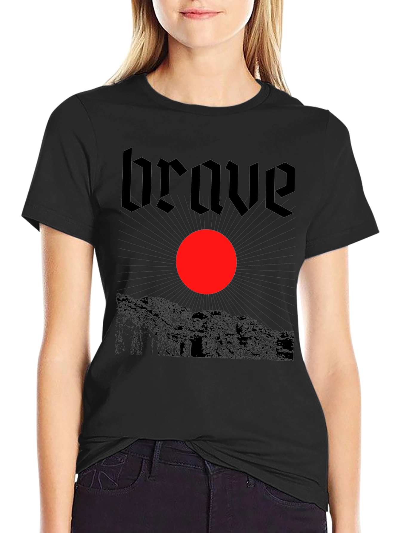Black Brave Graphic Tee - Black Cotton T-Shirt view 2