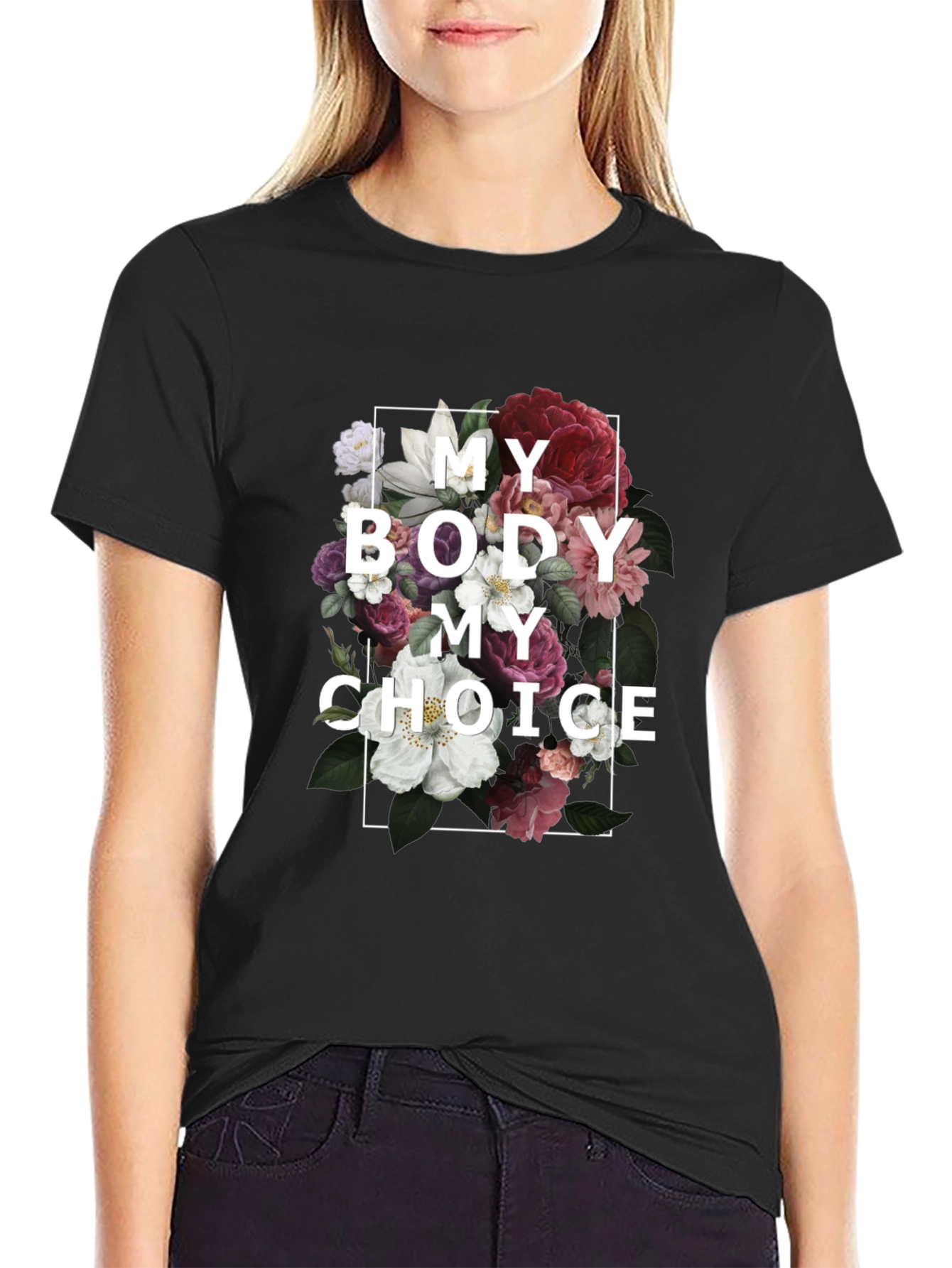Black Floral My Body My Choice T-Shirt view 2