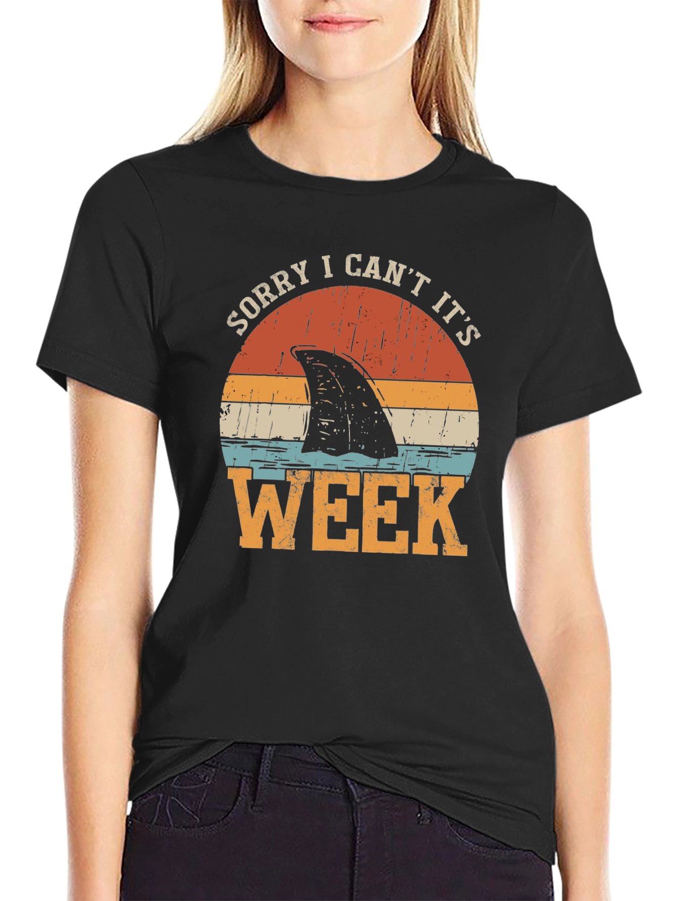 Black Sorry I Can't It's Shark Week Graphic Tee view 2