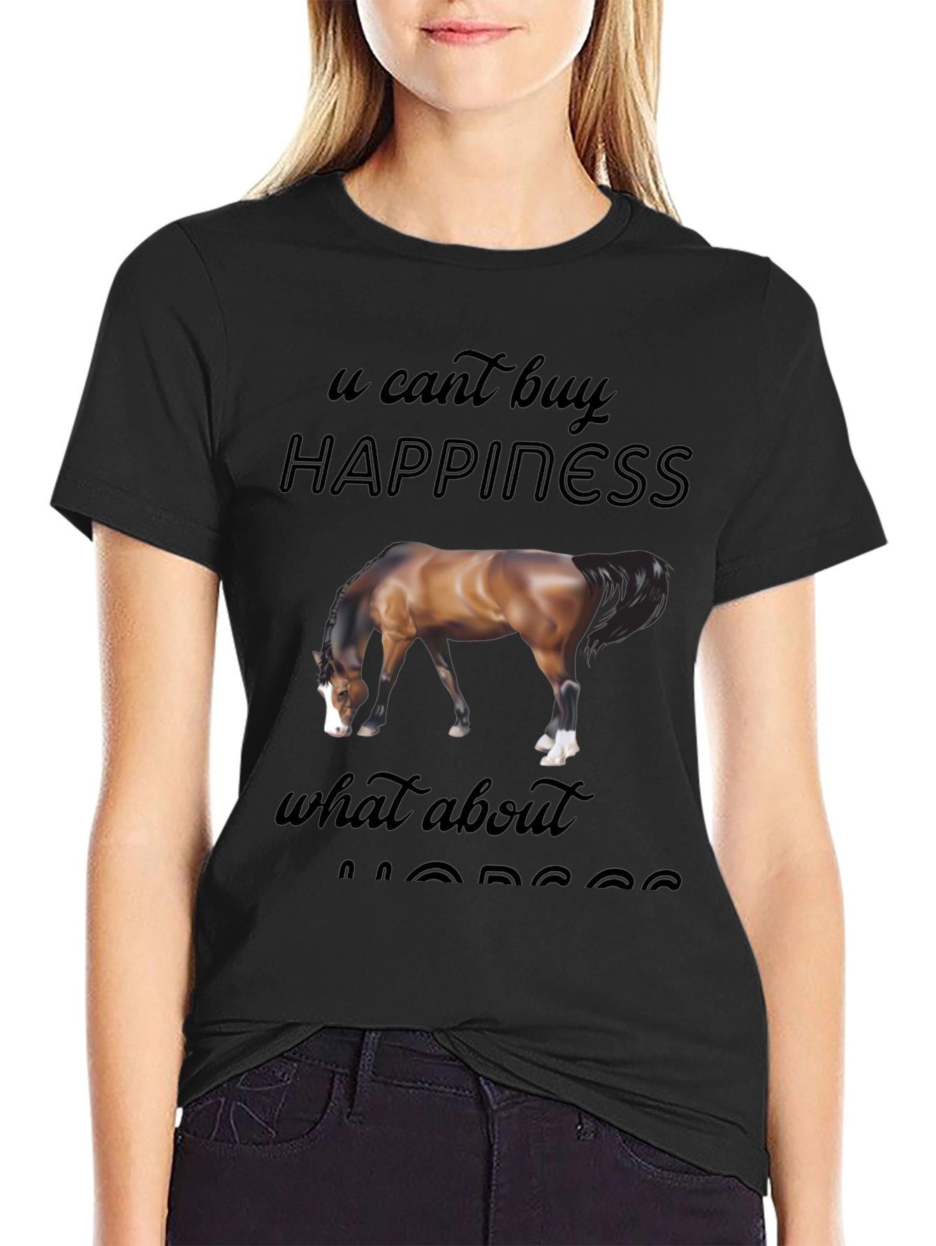 Black Horse Lover T-Shirt: Can't Buy Happiness? What About Horses? view 2