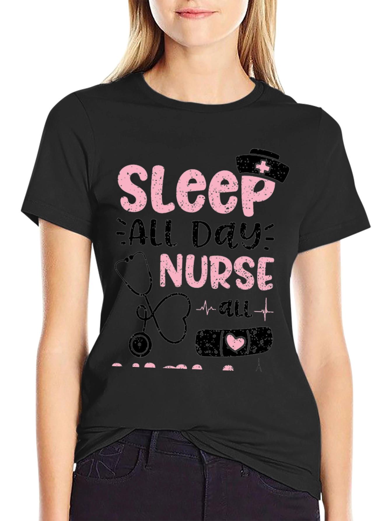 Black Sleep All Day Nurse T-Shirt view 2
