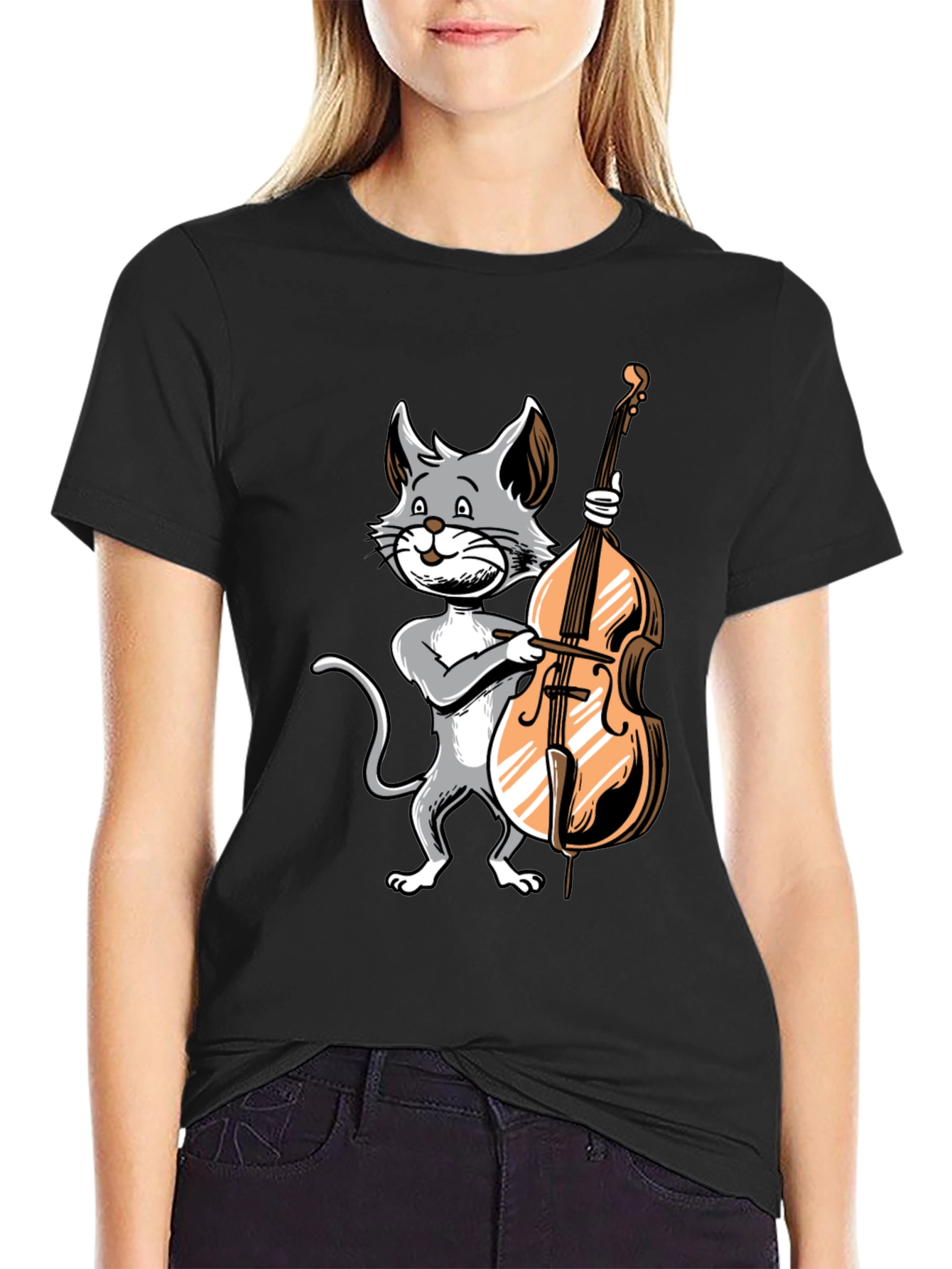Black Cat Bass Player Graphic T-Shirt view 2