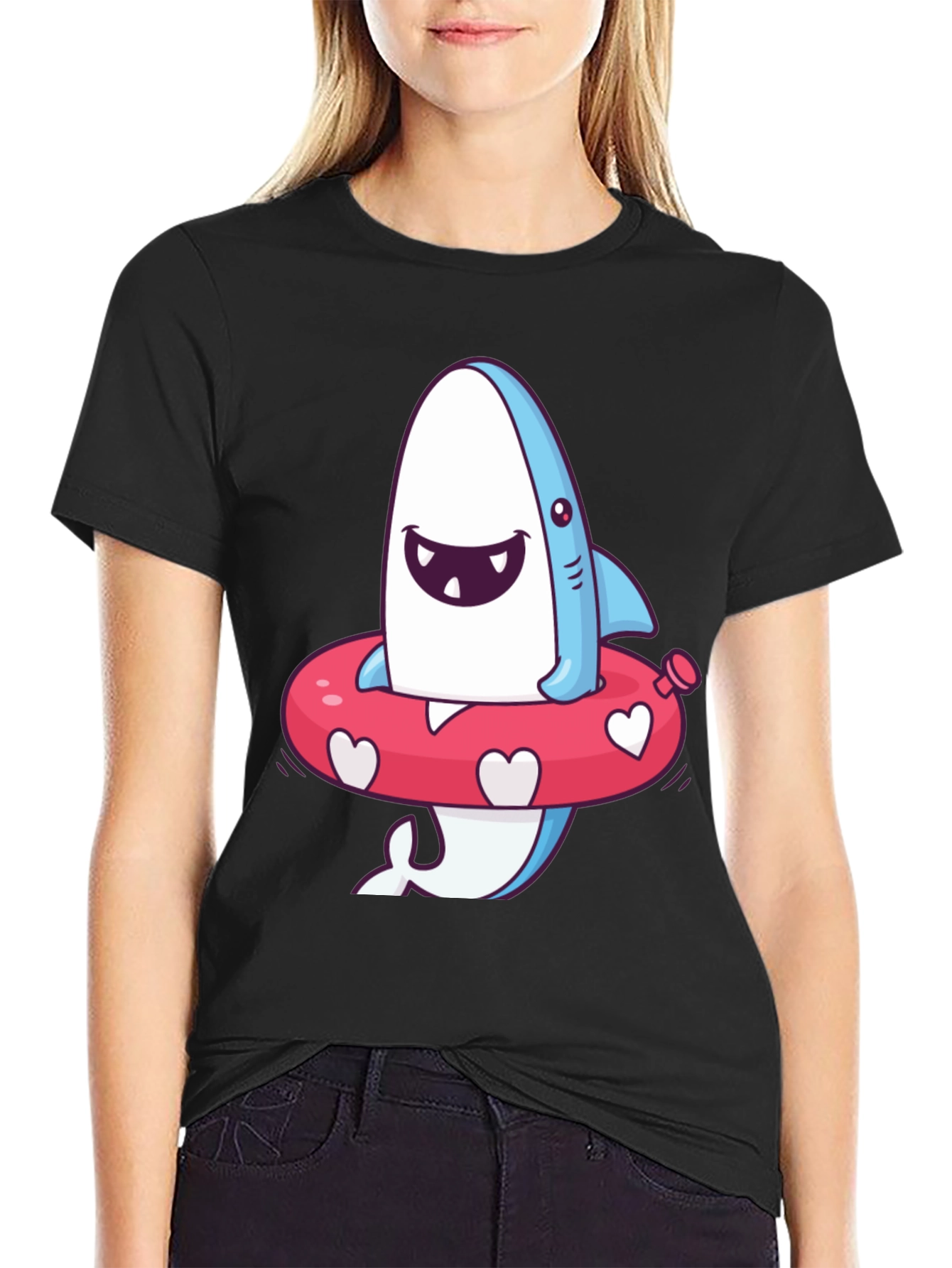 Black Cartoon Shark T-Shirt - Fun Summer Style view 2