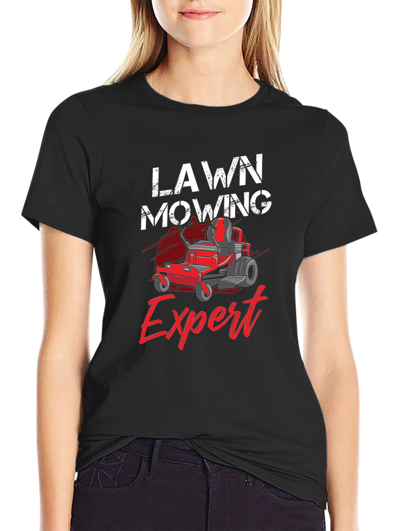 Black Lawn Mowing Expert T-Shirt view 2