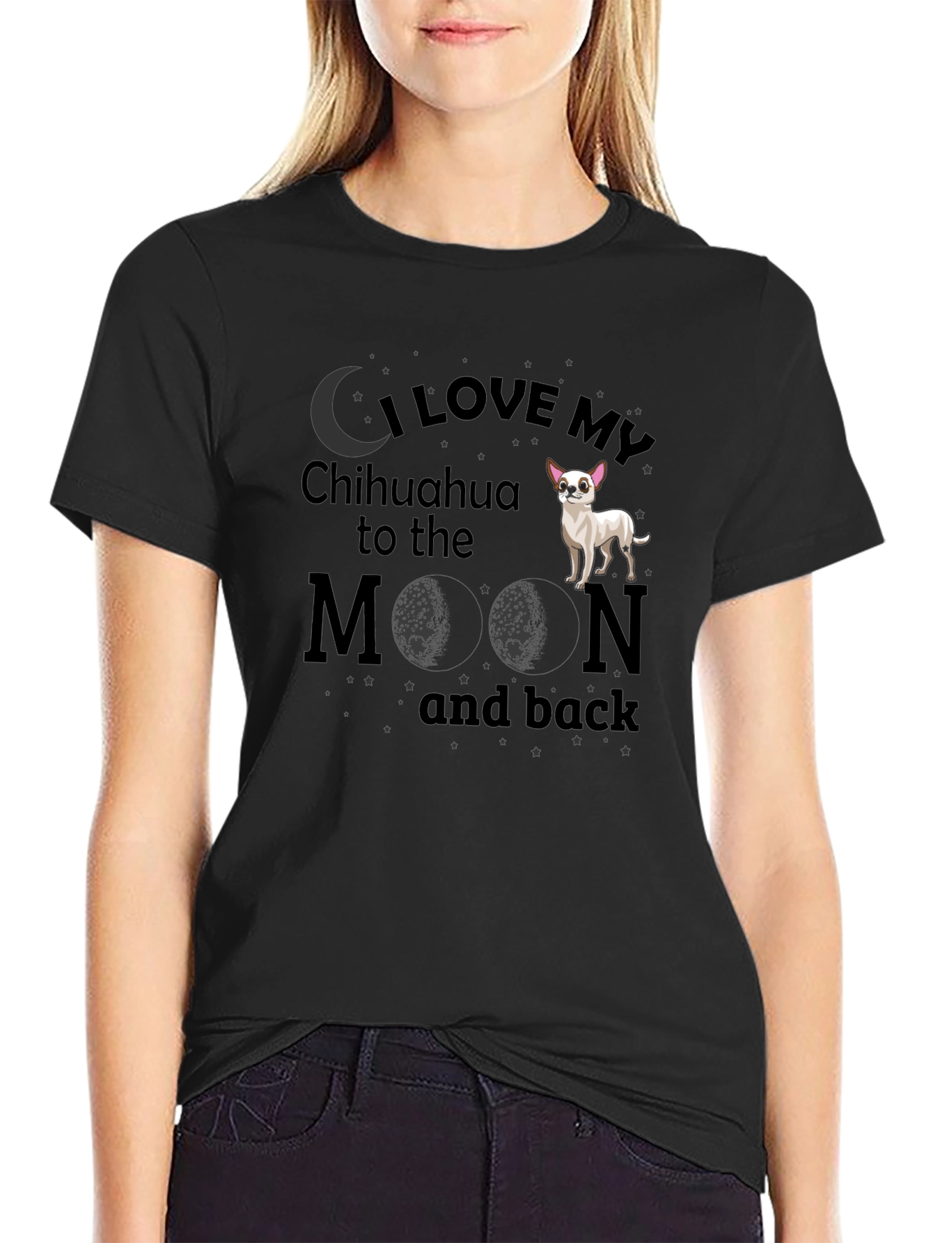 Black I Love My Chihuahua to the Moon and Back T-Shirt view 2