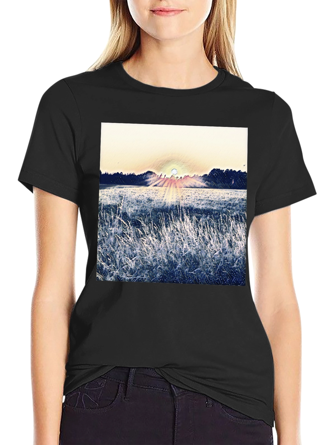 Black Nature Sunrise Graphic T-Shirt - Black view 2