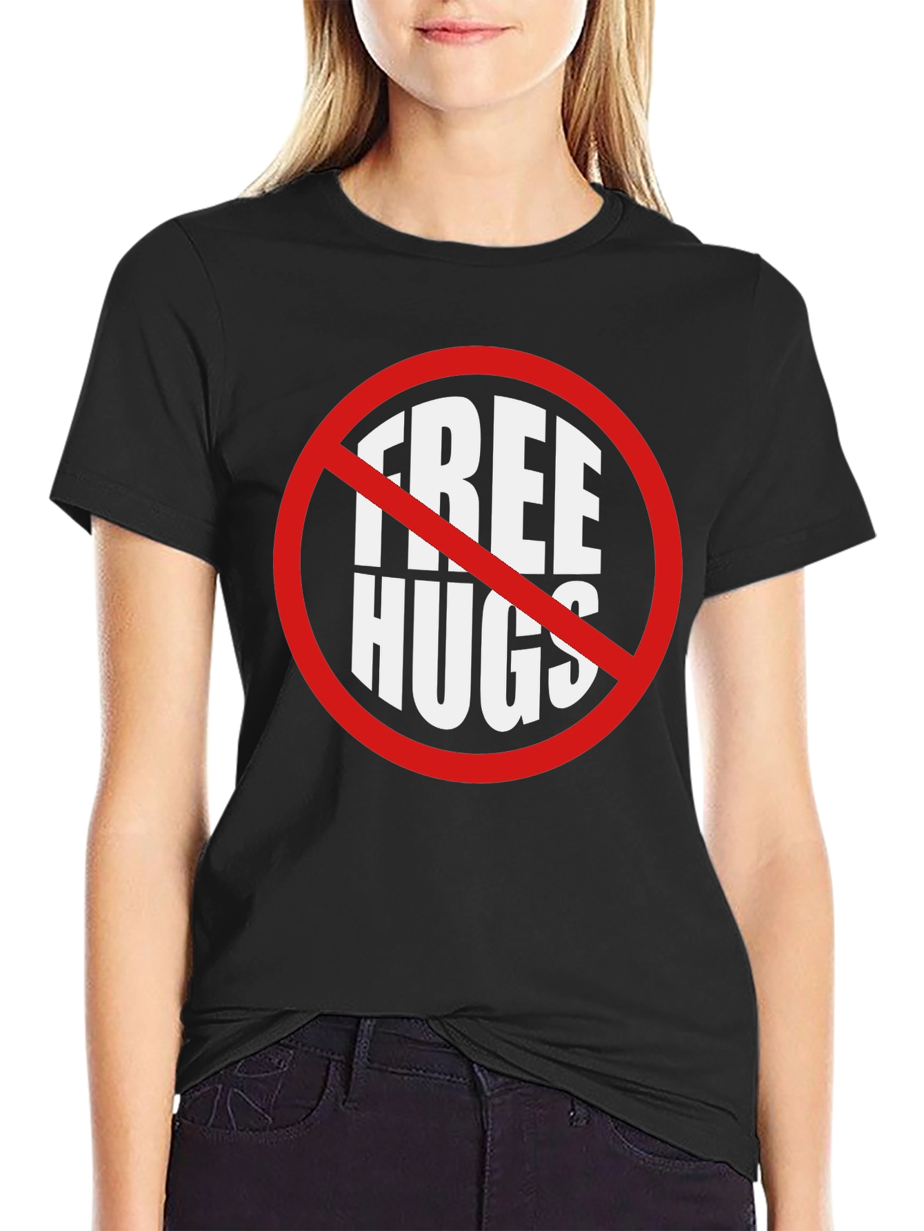 Black No Free Hugs Graphic Tee - Sarcastic Humor Shirt view 2