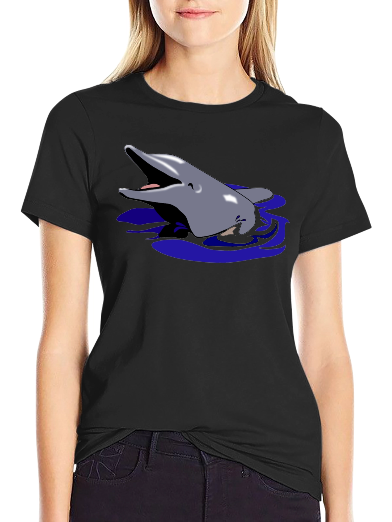 Black Dolphin Graphic Tee - Black Cotton T-Shirt view 2