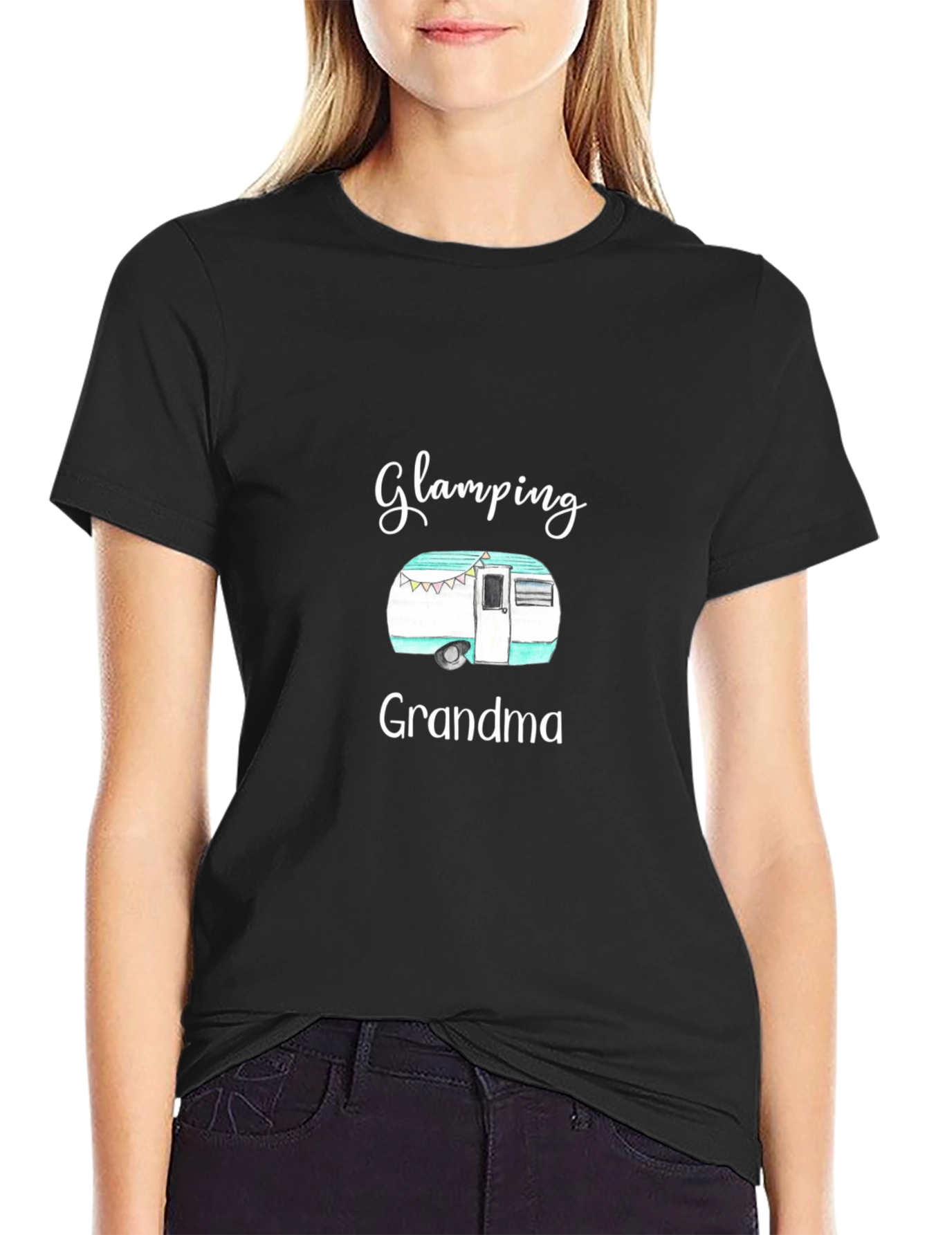 Black Glamping Grandma T-Shirt - Novelty Camping Apparel view 2