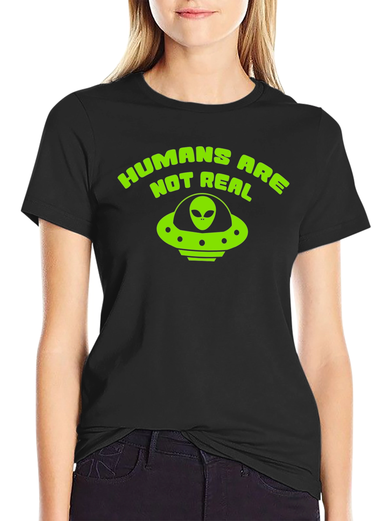 Black Humans Are Not Real Alien UFO T-Shirt view 2