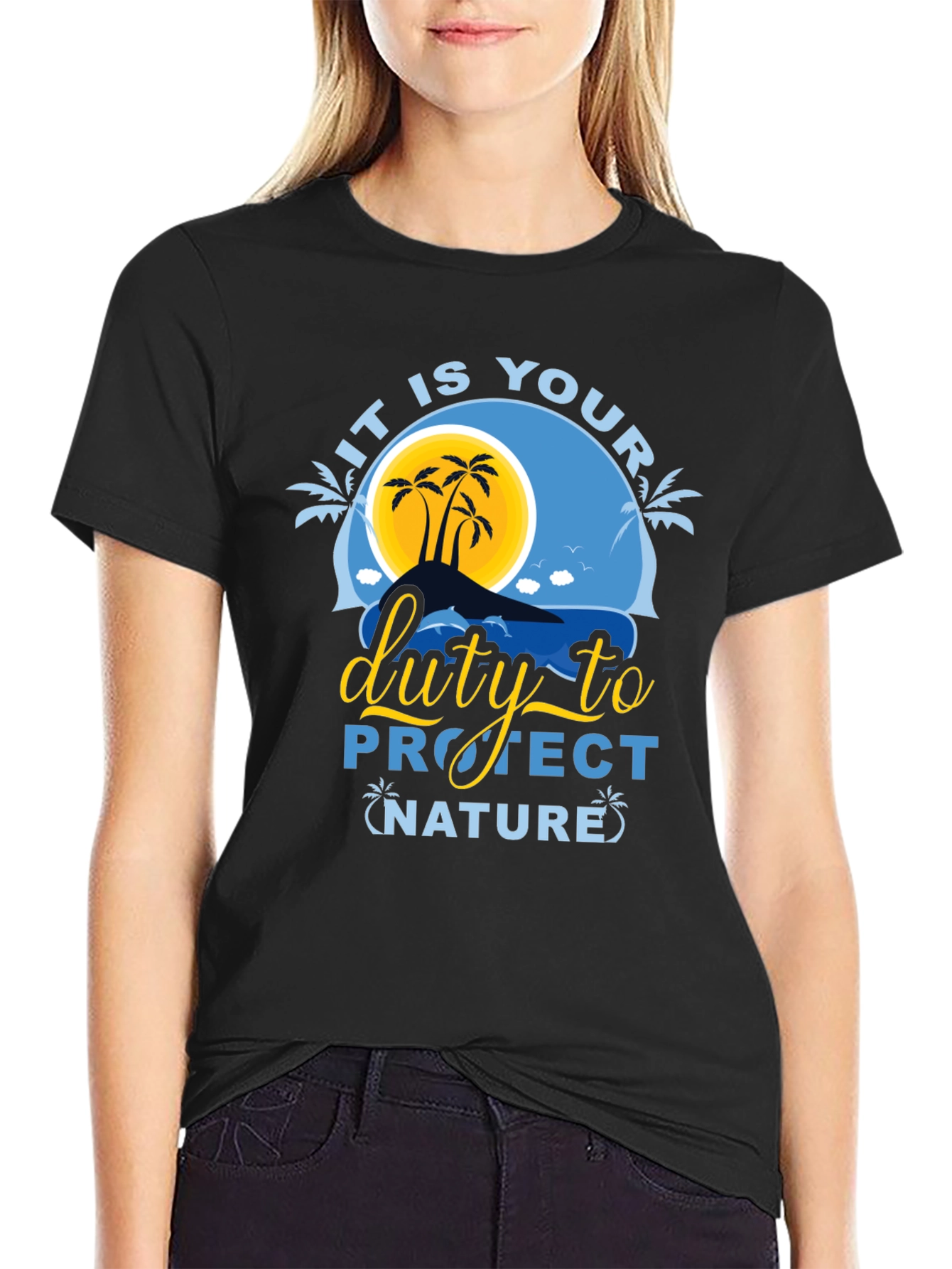 Black Protect Nature Graphic Tee - Black Cotton T-Shirt view 2