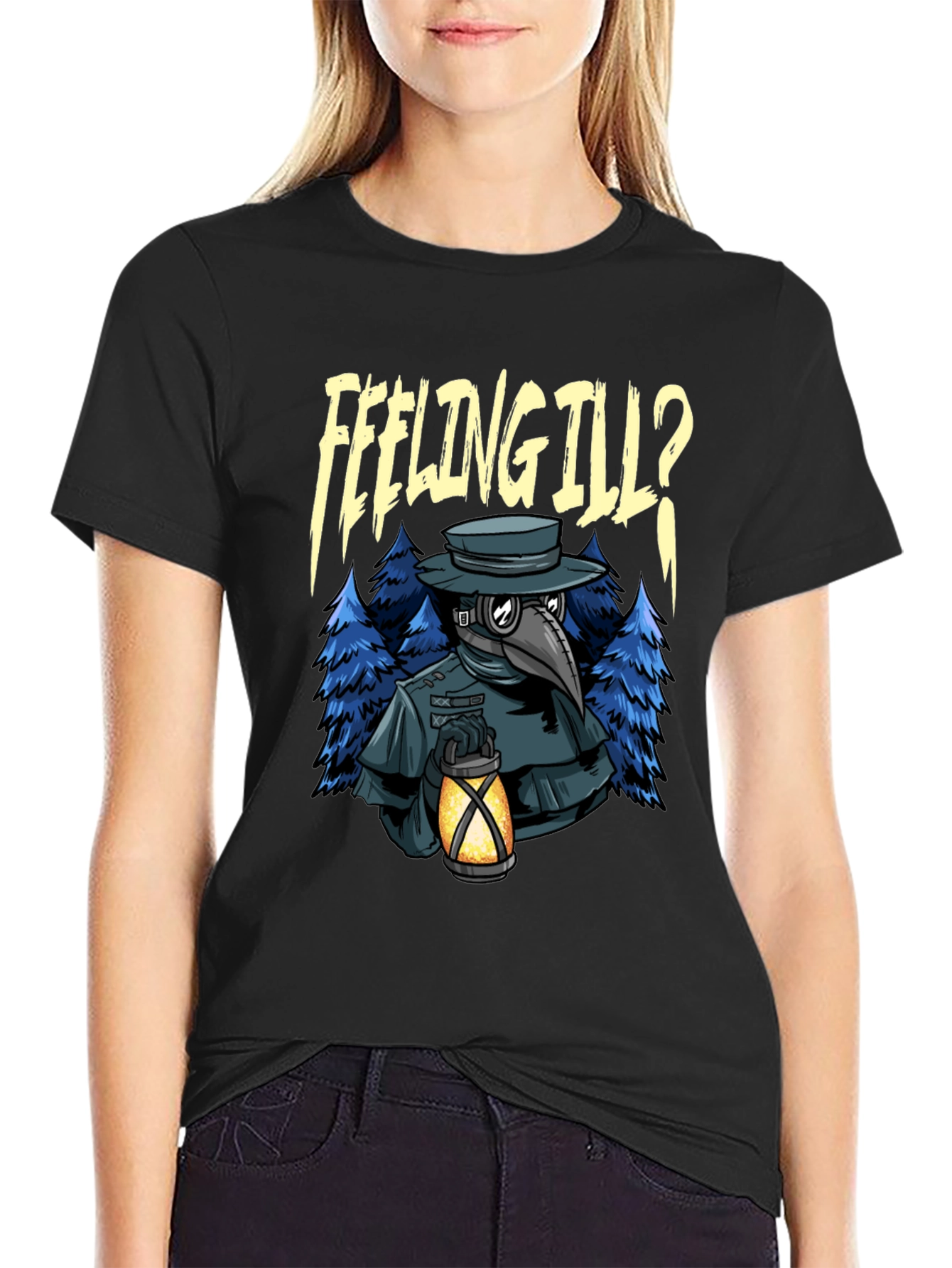 Black Feeling Ill? Plague Doctor Graphic Tee view 2