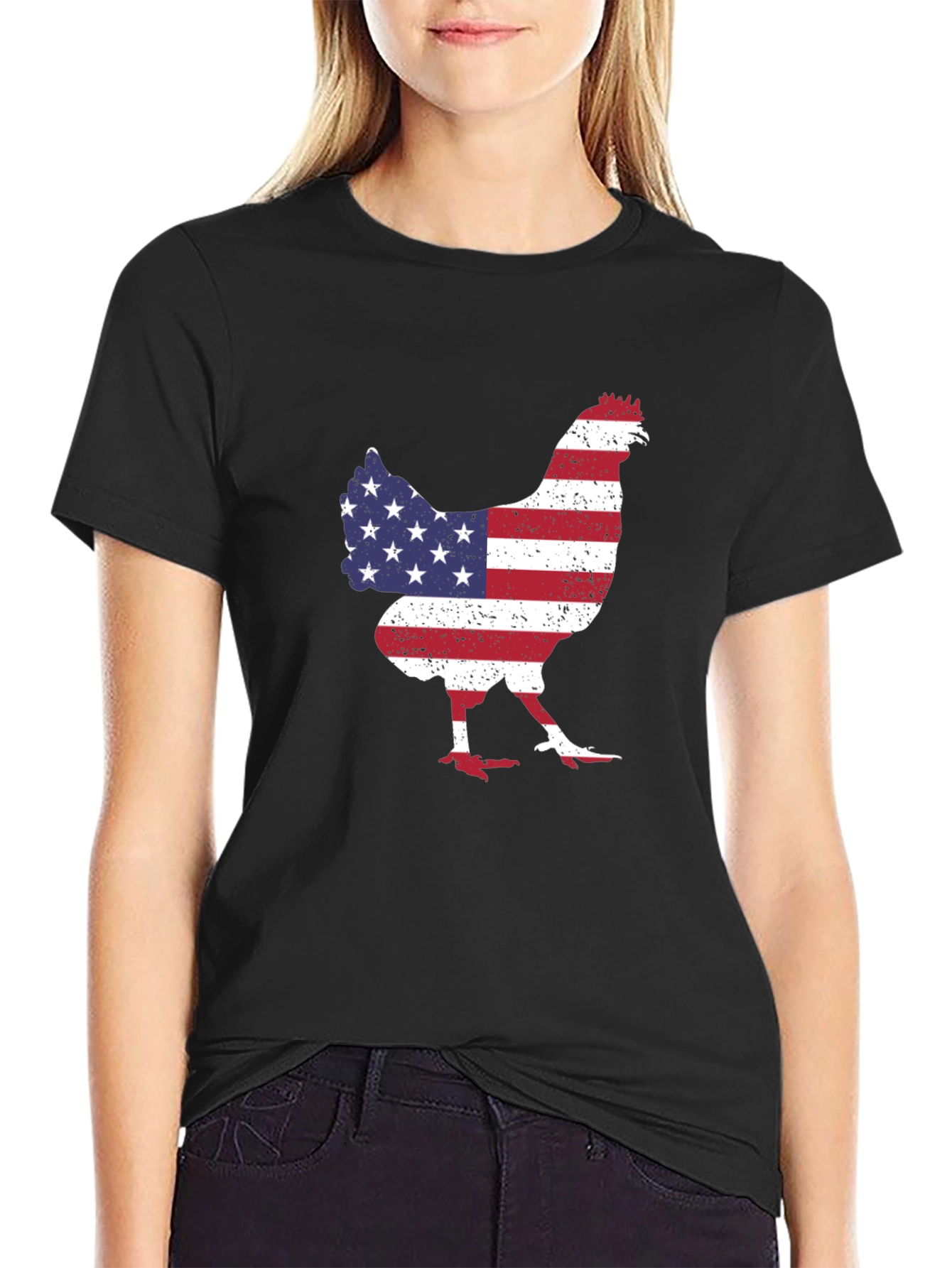 Black American Flag Chicken Graphic Tee view 2