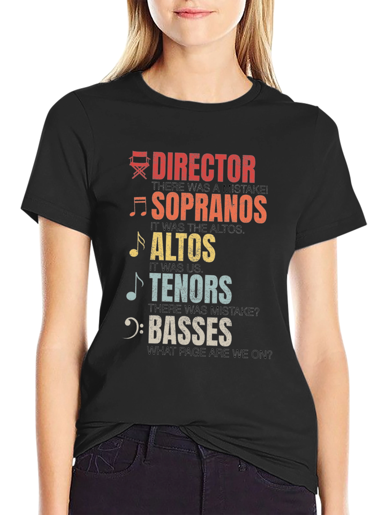 Black Choir Section T-Shirt - Director, Soprano, Alto, Tenor, Bass view 2