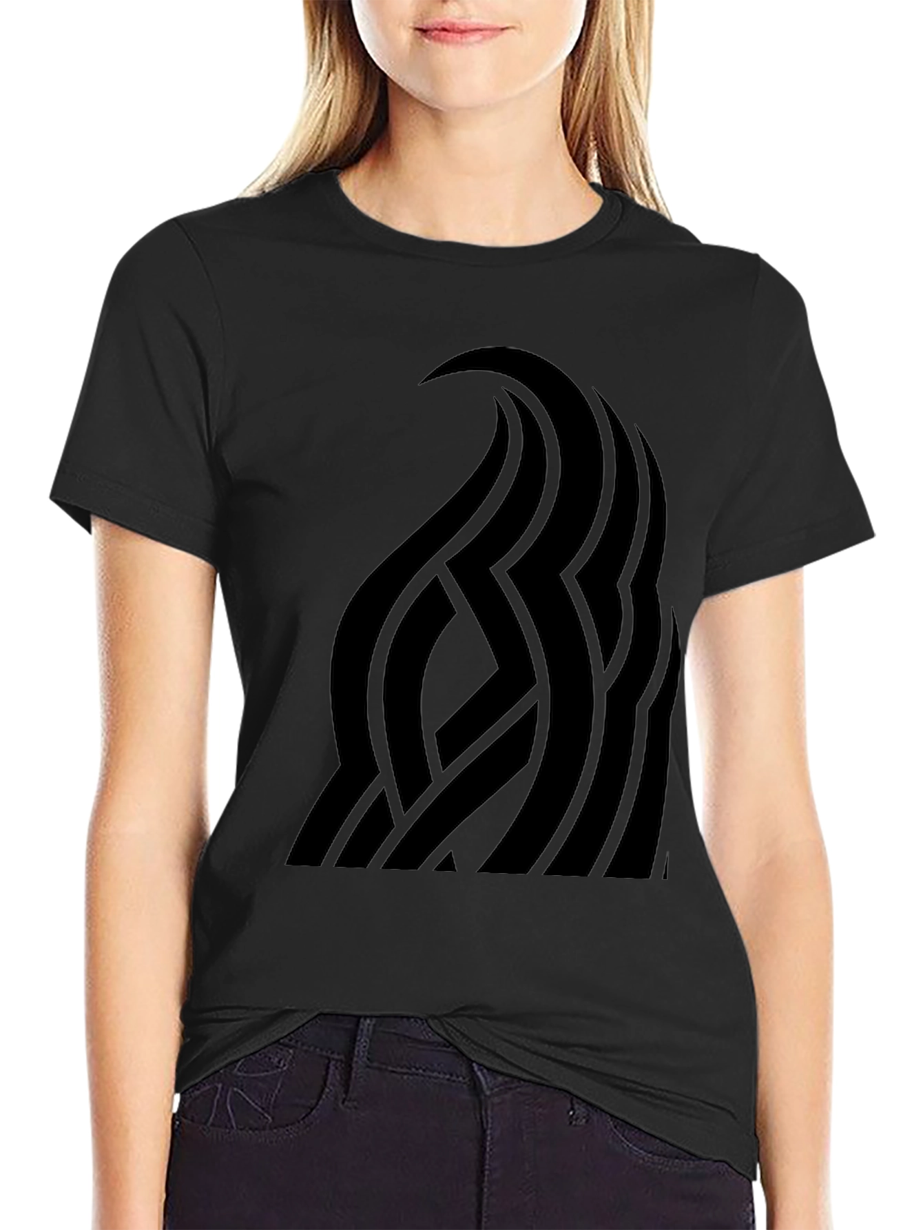 Black Men's Black Graphic Tee - Abstract Wave Design view 2