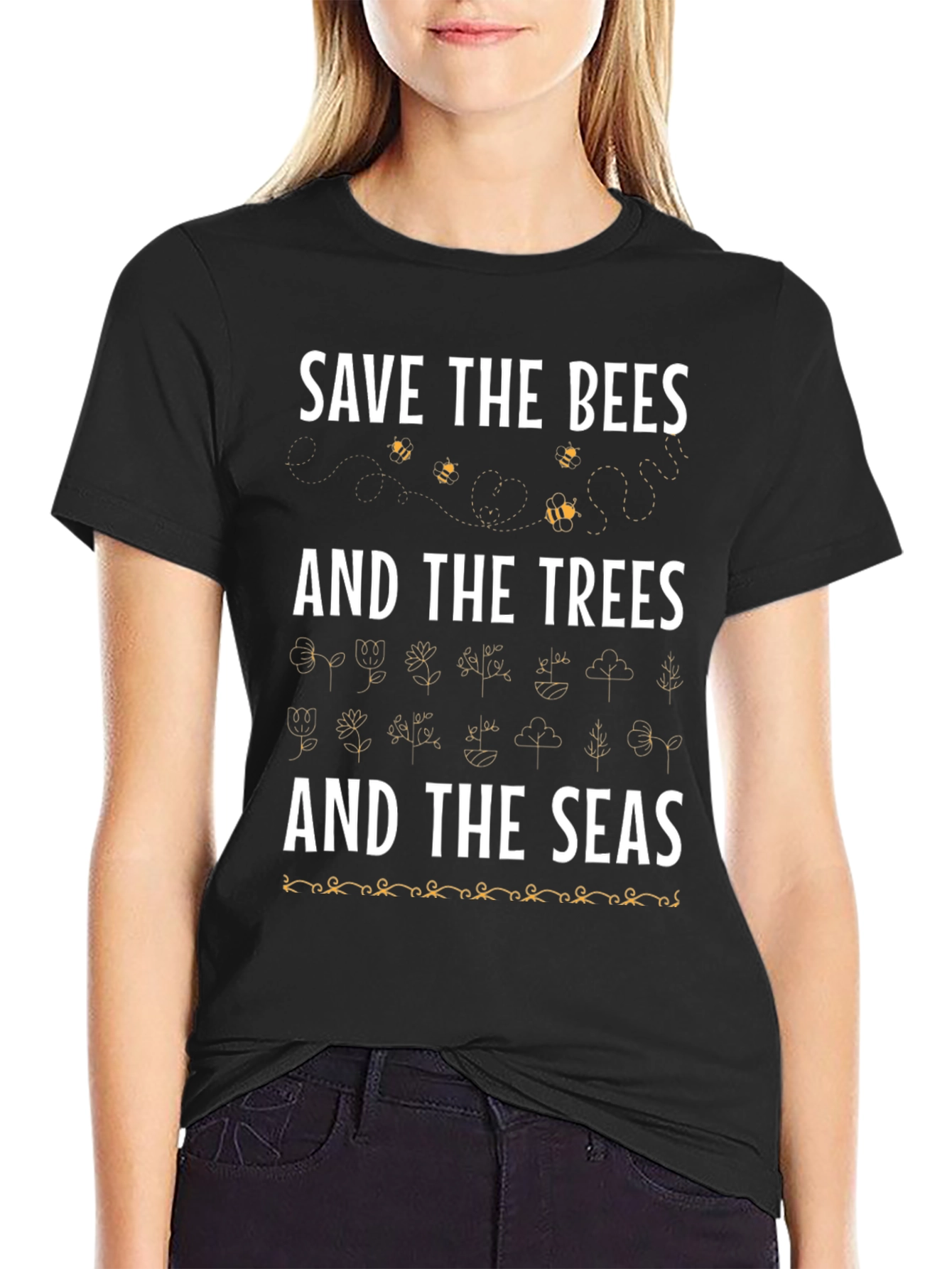 Black Save the Bees, Trees, and Seas Graphic Tee view 2