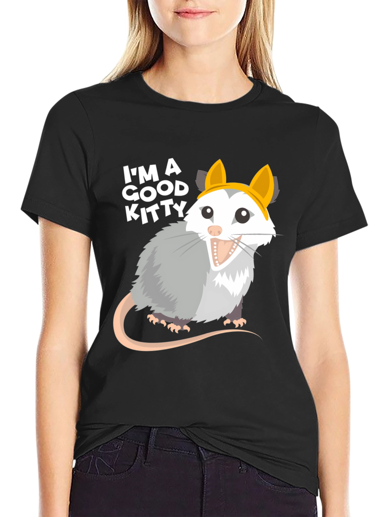 Black I'm A Good Kitty Opossum T-Shirt - Funny Animal Tee view 2