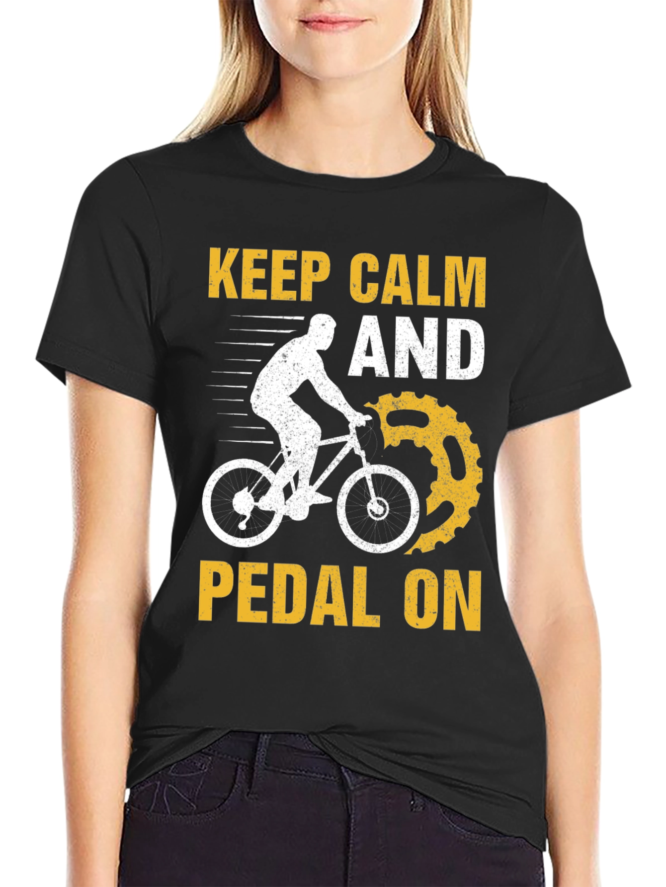 Black Keep Calm and Pedal On T-Shirt view 2