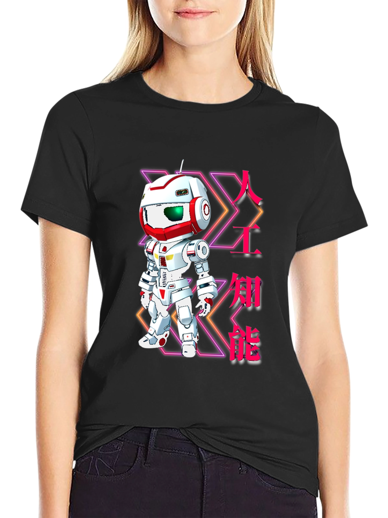 Black Robot AI Graphic Print Black T-Shirt view 2
