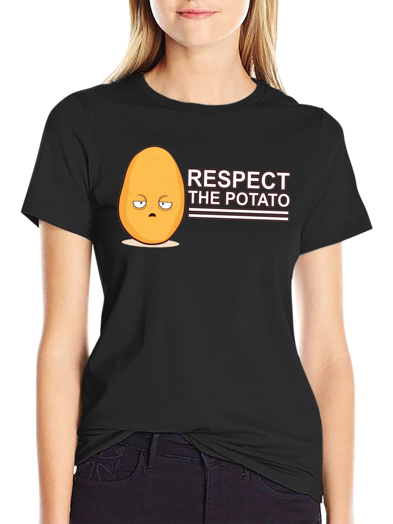 Black Respect the Potato Funny Graphic Tee view 2