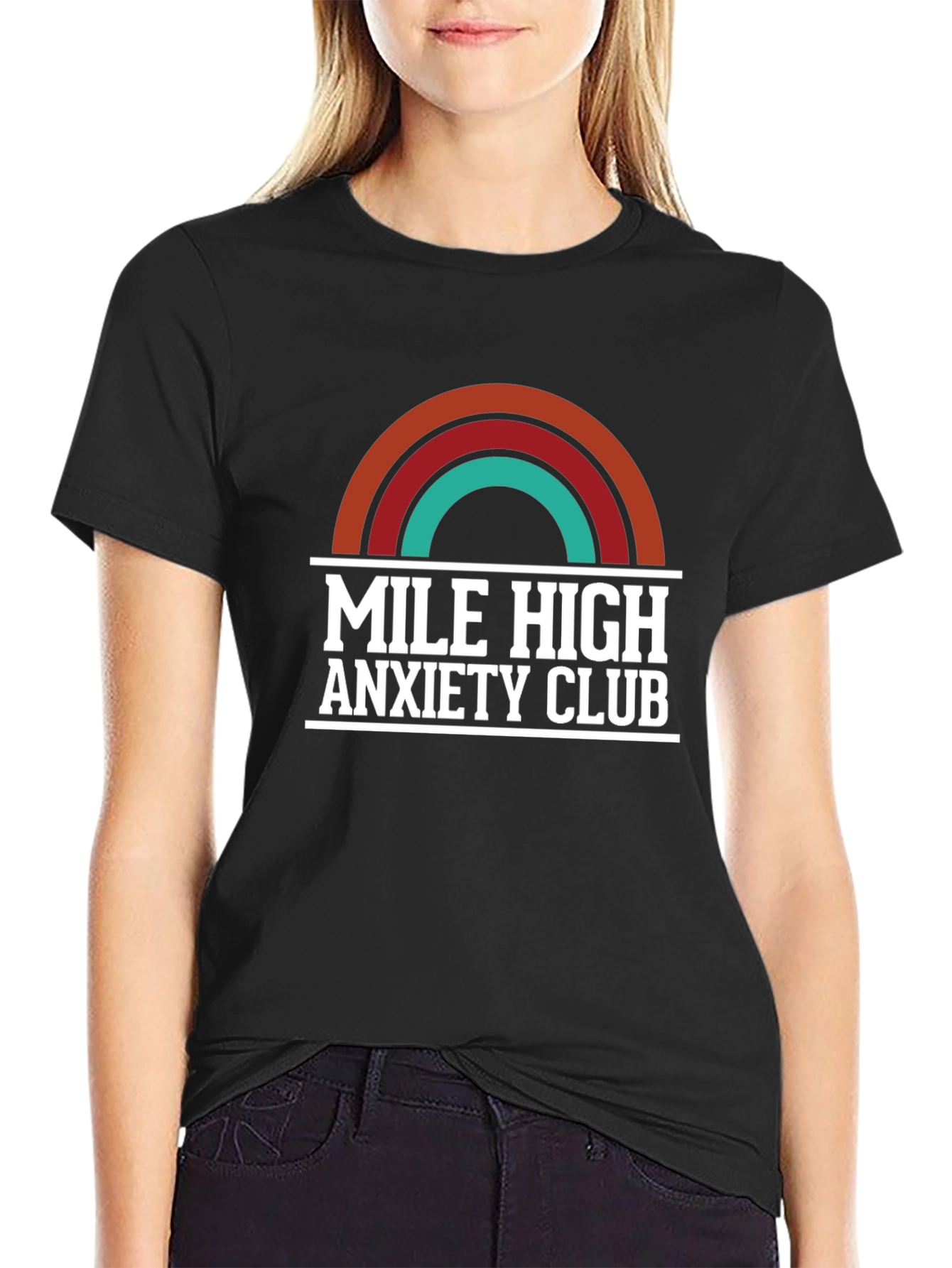 Black Mile High Anxiety Club T-Shirt, Retro Design view 2