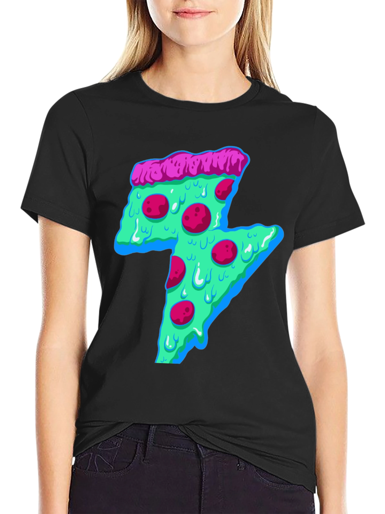 Black Neon Pizza Lightning Bolt Graphic Tee view 2