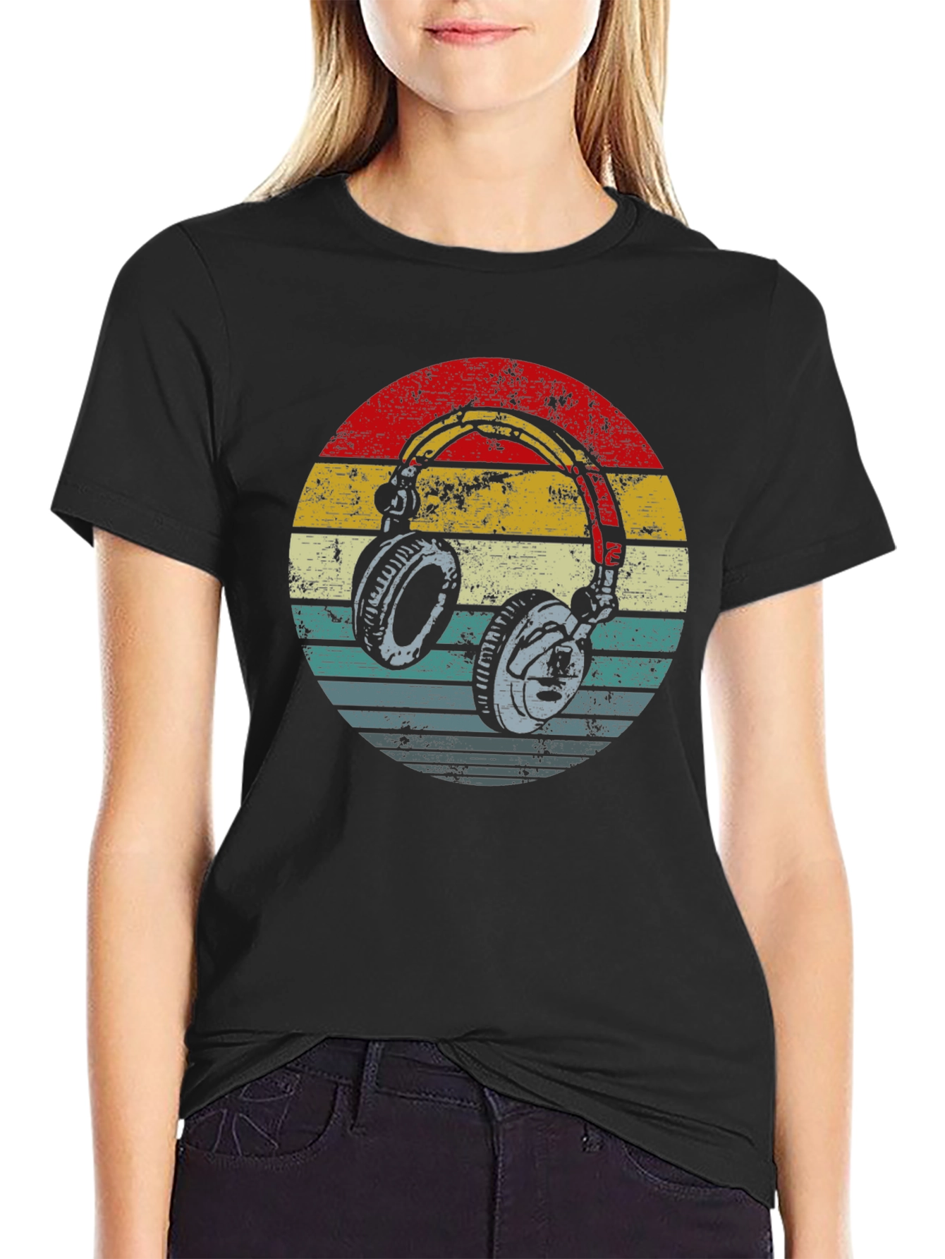 Black Retro Headphones Graphic Tee - Black view 2