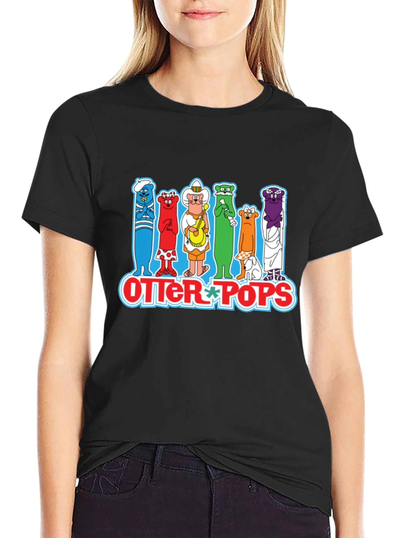 Black Otter Pops Graphic T-Shirt Black Cotton Crew Neck view 2