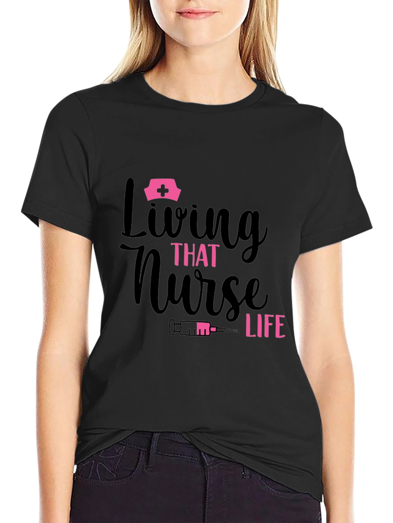 Black Living That Nurse Life Black Graphic T-Shirt view 2