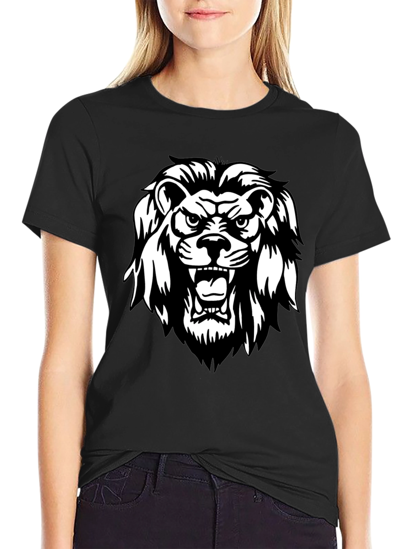 Black Black Lion Graphic Tee - Fierce & Stylish view 2