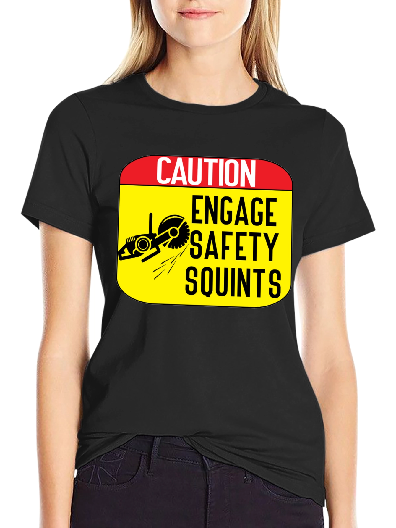 Black Caution Engage Safety Squints T-Shirt view 2